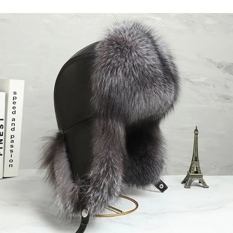 Faux Fur Russian Hat for Men Winter Thermal Trapper Cap Windproof Ear Flaps Middle Aged Cold Weather