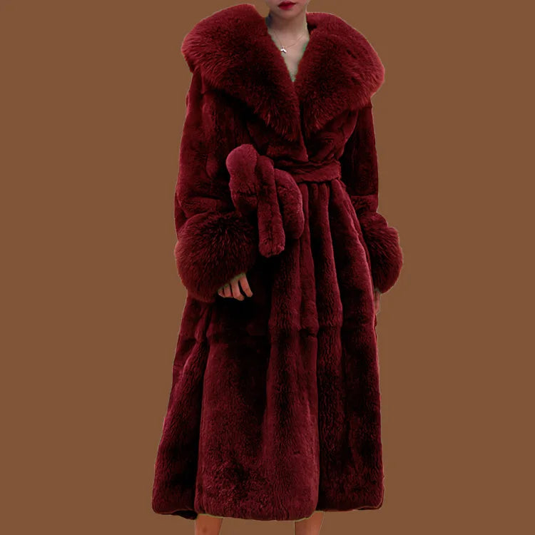 2026 Autumn and Winter Big Fur Collar Fashion Fur Coat Women's Mid-Length Thickened European and American Loose Temperament Coat