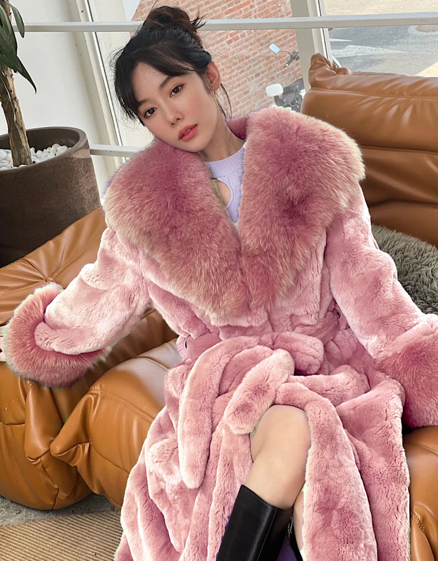 2026 Autumn and Winter Big Fur Collar Fashion Fur Coat Women's Mid-Length Thickened European and American Loose Temperament Coat