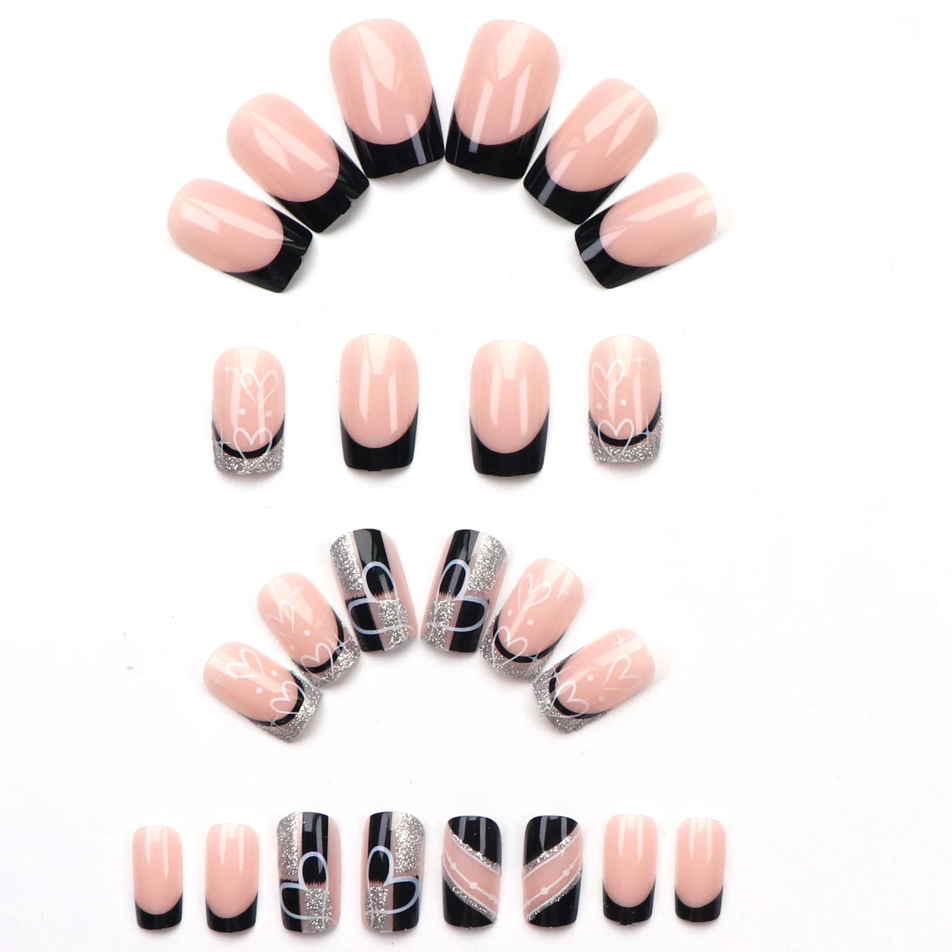 24 PCs Short French Gradient Love Nails with 1 Jelly Gel and 1 Nail File-For Girl Mother Women Gift