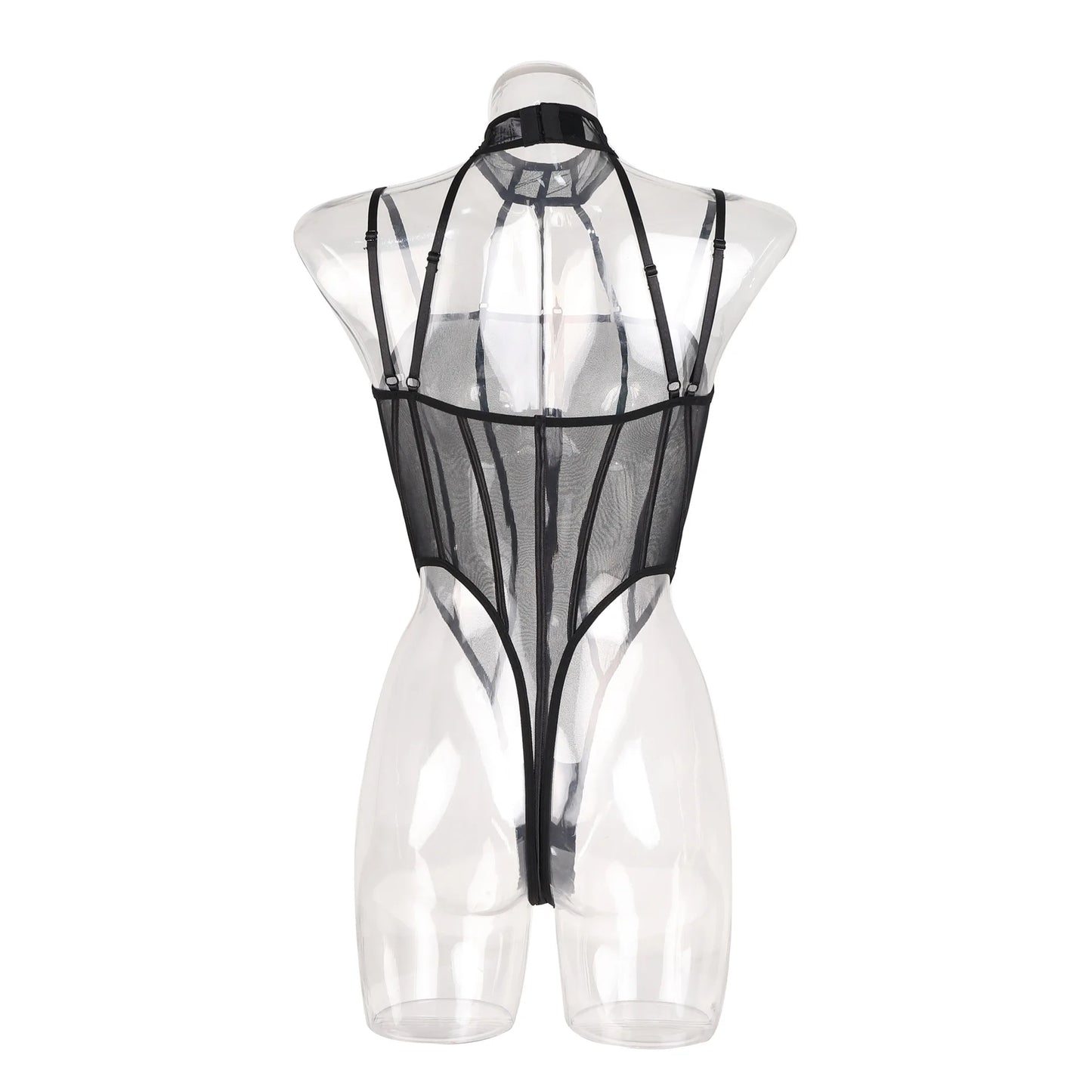 Sexy See-through Mesh Hanging Neck Bodysuits Women's Hollow Out Erotic Jumpsuits Slim Lingerie Bodyshaper Halter Onesie Bodysuit