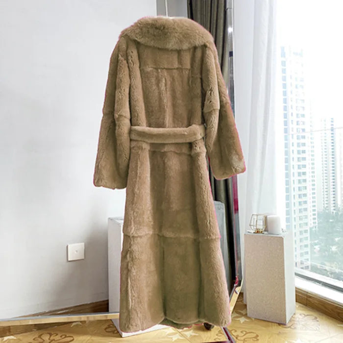New Faux Fur Coat Women's Mid-Length Coat Fashion Loose Belly Covered Tide Sashes Winter Warm Outwear Solid Color