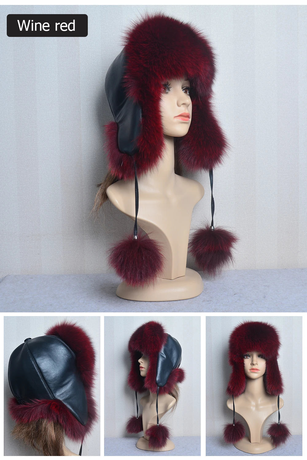 Winter Fur Hat for Women Hat with Ear Real Fox Fur Caps Russian Women Bomber Hats Bonnets Trapper Cap Camo Fox Hat Wholesale