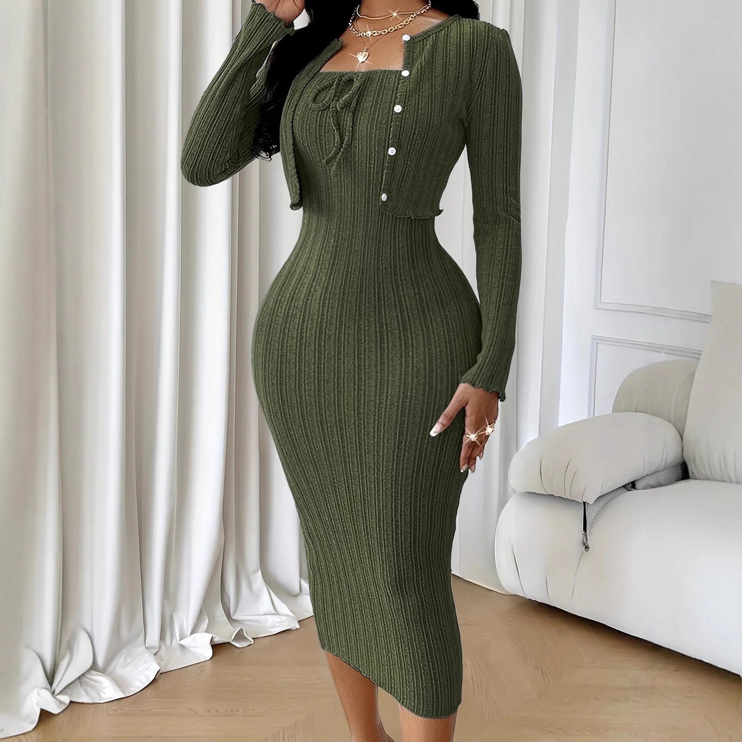 Women's Tops Coat And Dress 2 Piece Set Suit New Fashion Slim Knitted Dress For Women Autumn And Winter Slim Hip Skirt Suits