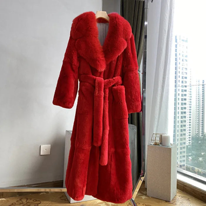 New Faux Fur Coat Women's Mid-Length Coat Fashion Loose Belly Covered Tide Sashes Winter Warm Outwear Solid Color