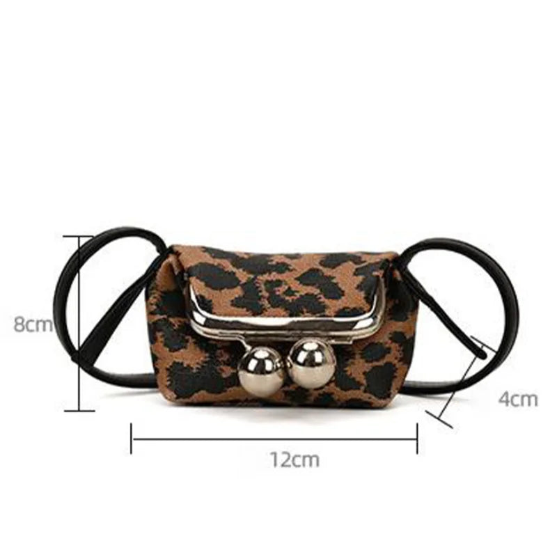 Women's Creative Exquisite Clip Bag Retro Kiss Lock Bag Fashion Leopard Foldable Mini Shoulder Crossbody Dinner Banquet Wallet