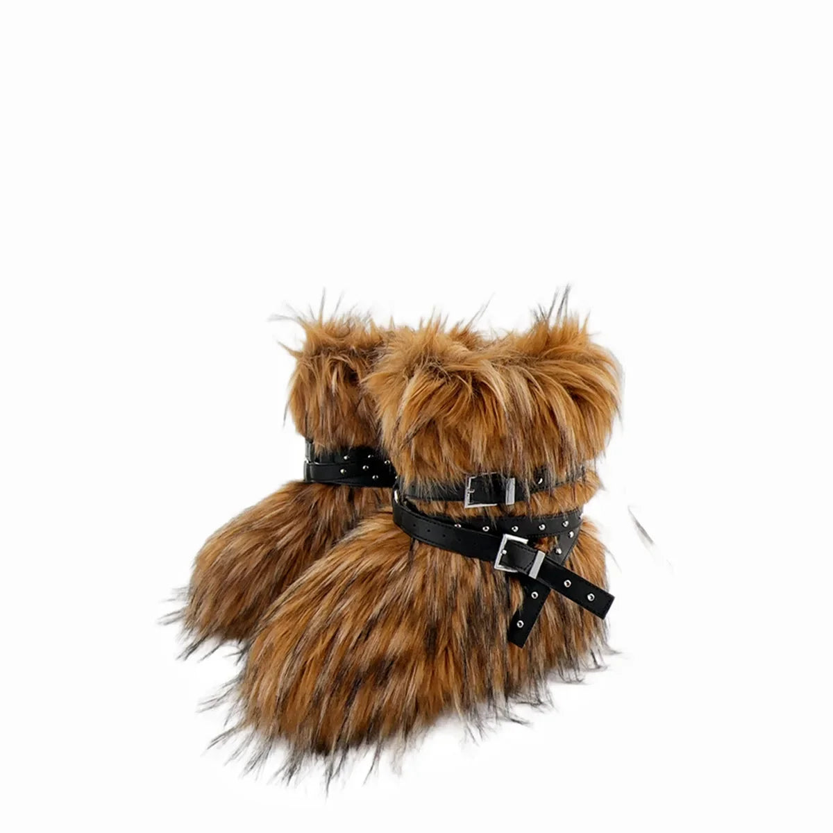 Winter Fur New Design Onepiece Raccoon FurFemale Snow Boots Fur shoes OutdoorMid Leg Boots y2k Cool Pink Girl