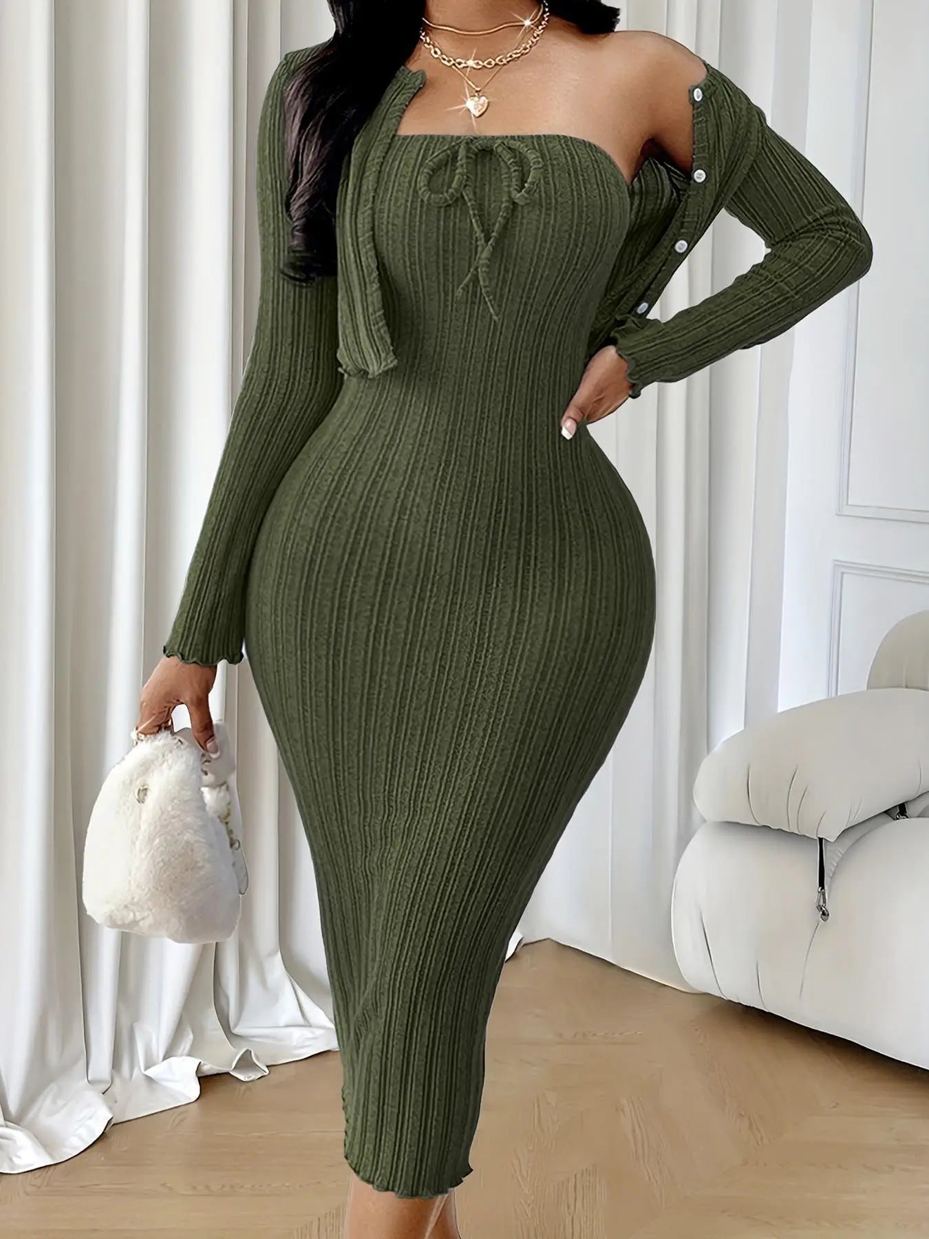 Women's Tops Coat And Dress 2 Piece Set Suit New Fashion Slim Knitted Dress For Women Autumn And Winter Slim Hip Skirt Suits