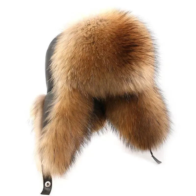 Faux Fur Russian Hat for Men Winter Thermal Trapper Cap Windproof Ear Flaps Middle Aged Cold Weather