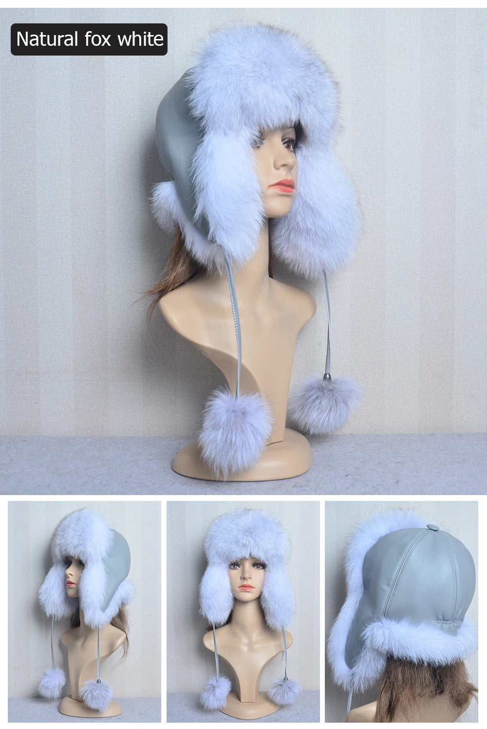 Winter Fur Hat for Women Hat with Ear Real Fox Fur Caps Russian Women Bomber Hats Bonnets Trapper Cap Camo Fox Hat Wholesale
