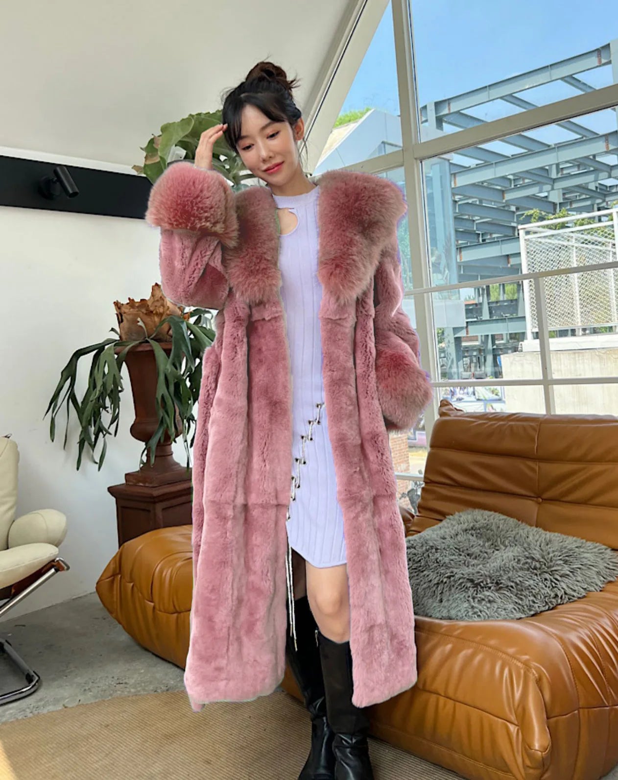 2026 Autumn and Winter Big Fur Collar Fashion Fur Coat Women's Mid-Length Thickened European and American Loose Temperament Coat