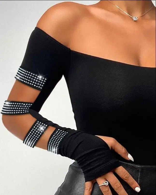 Bodysuit for Women 2022 Beaded Cold Shoulder Long Sleeve Bodysuit 2022 Autumn Europe and America Fashion Women's Clothing