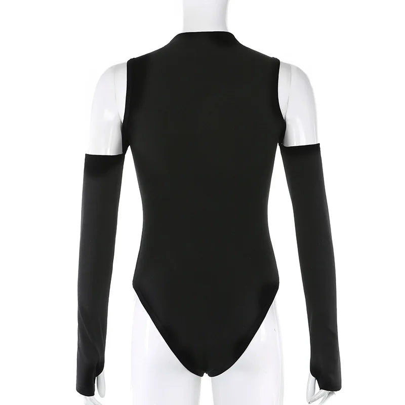 Black Hollow Out Sexy Harajuku Bodysuit Womens Off Shoulder Streetwear Party Club Body Jumpers Romper Ladies Woman Clothes 2023