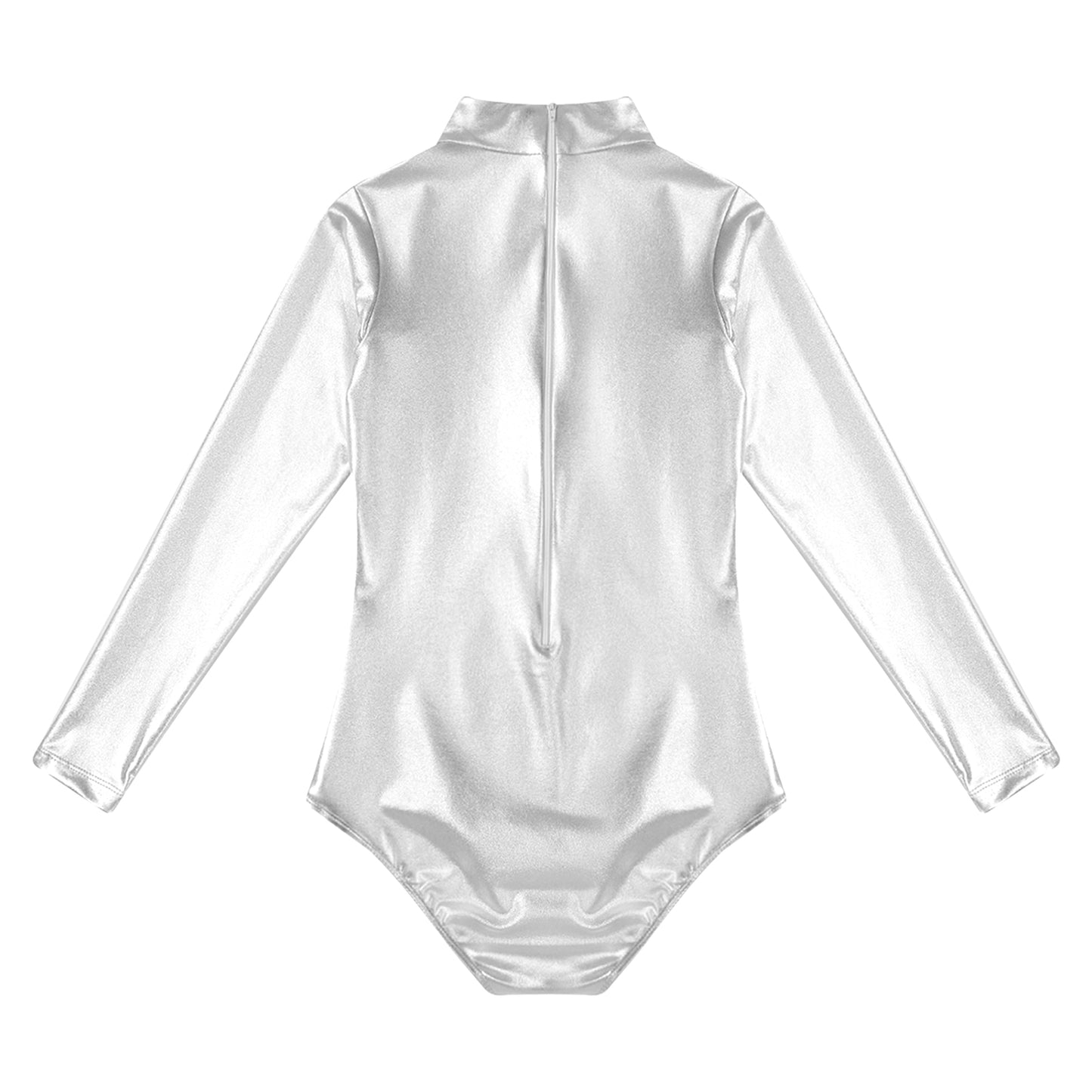 Womens Metallic Shiny Athletic Ballet Leotard Bodysuit Long Sleeve Bodycon Jumpsuit Yoga Fitness One-Piece Ballet Dancewear