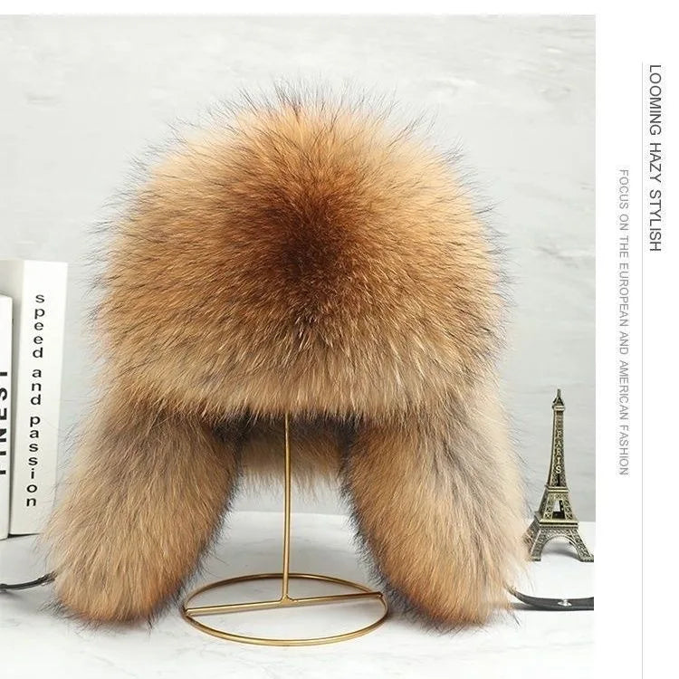 Faux Fur Russian Hat for Men Winter Thermal Trapper Cap Windproof Ear Flaps Middle Aged Cold Weather