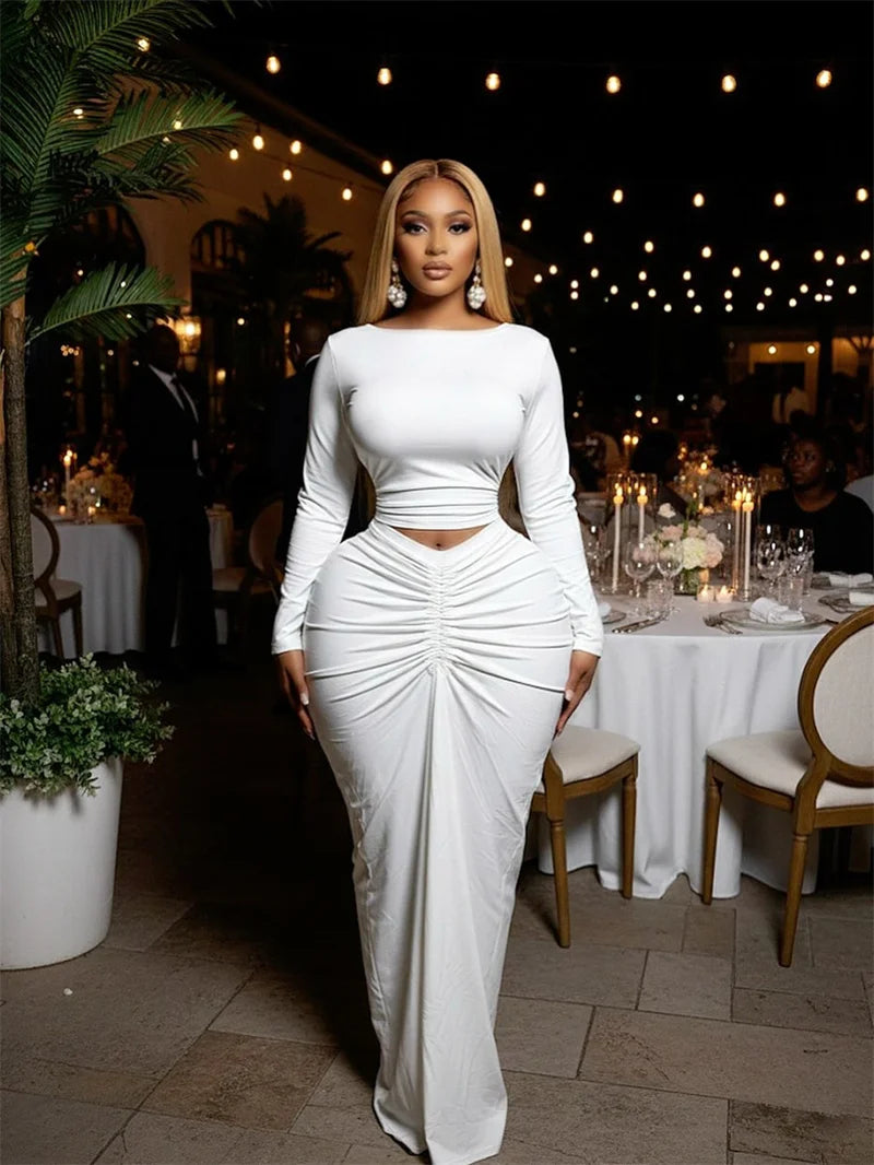 Doyerl Elegant Bodycon Maxi Dress Sets Woman 2 Piece Club Outfit Party Long Sleeve Top + Long Skirt Matching Set Ensembles Robes