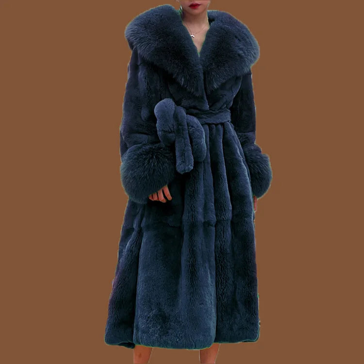 2026 Autumn and Winter Big Fur Collar Fashion Fur Coat Women's Mid-Length Thickened European and American Loose Temperament Coat