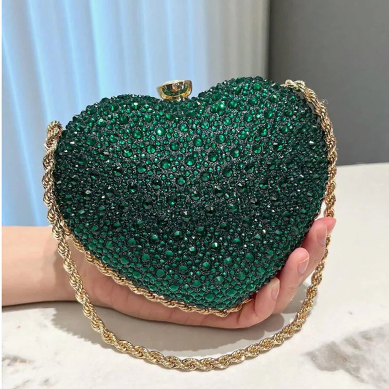 2025 Luxury Diamond Inlay Heart Shape Crystal Clutch Purse Stones Wedding Party Evening Shoulder Bag Rhinestone Clutches Bags