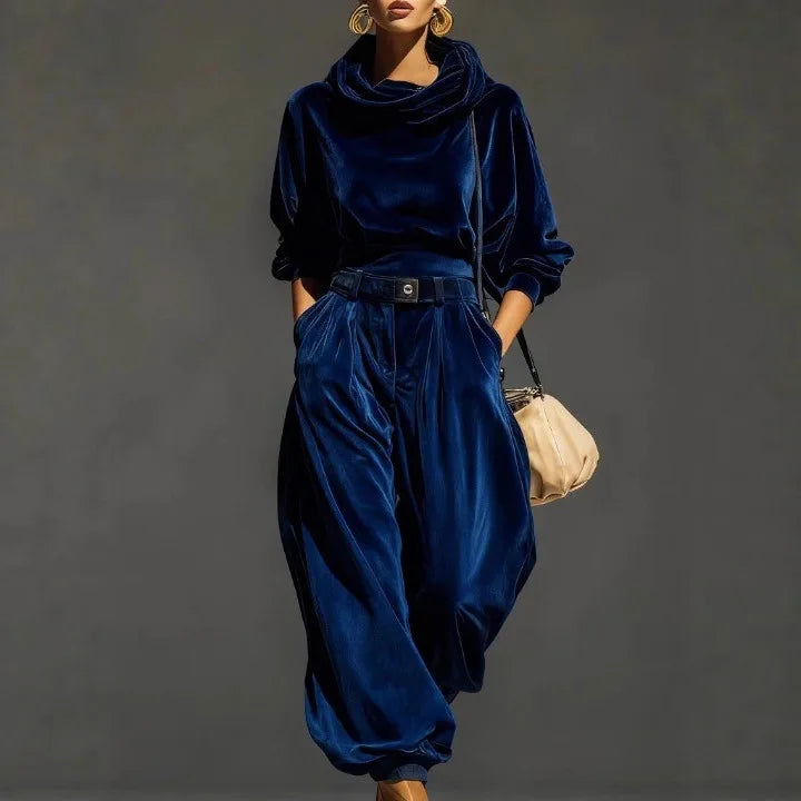 Autumn Winter Velvet Hoodie Sweatshirt Set Women Fashion Simple Long Sleeve Hooded Top And Pant Sets Casual 2pcs Outfit Suit