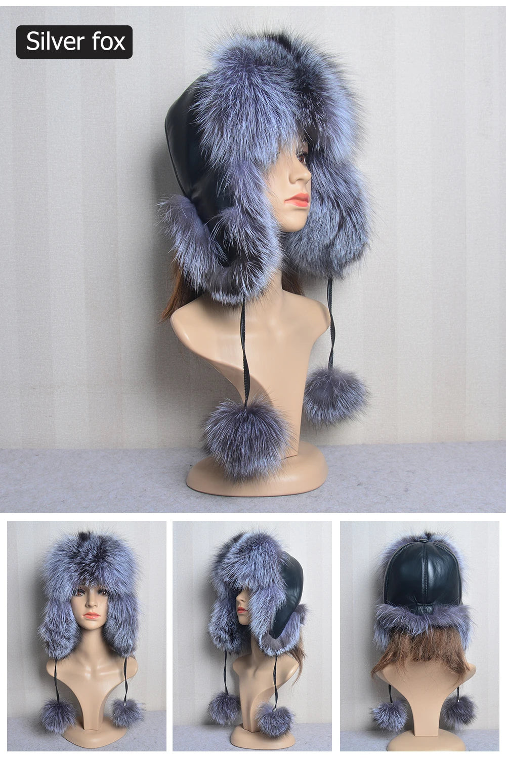 Winter Fur Hat for Women Hat with Ear Real Fox Fur Caps Russian Women Bomber Hats Bonnets Trapper Cap Camo Fox Hat Wholesale