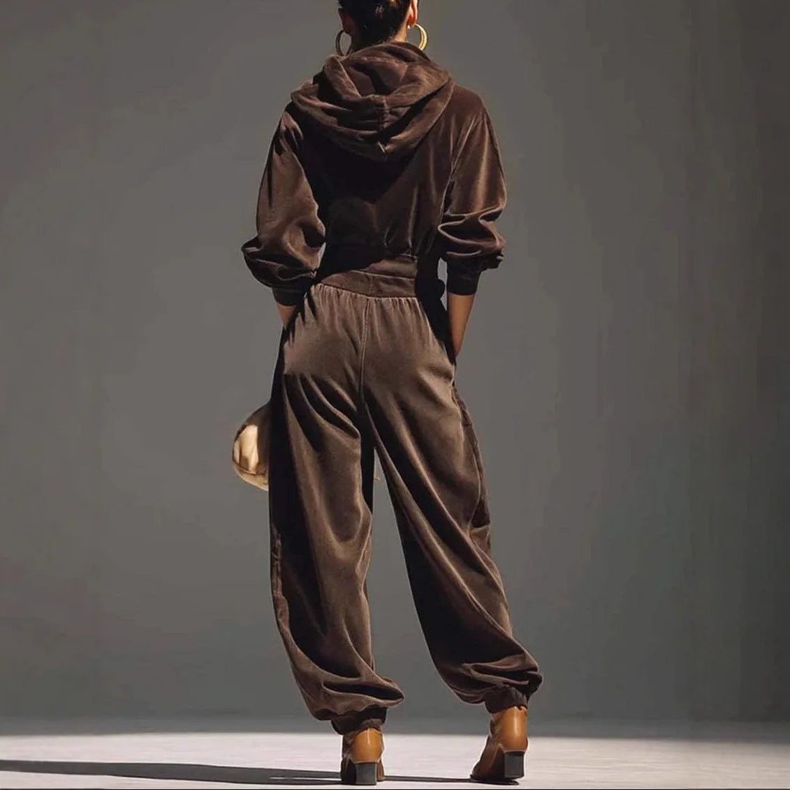 Autumn Winter Velvet Hoodie Sweatshirt Set Women Fashion Simple Long Sleeve Hooded Top And Pant Sets Casual 2pcs Outfit Suit