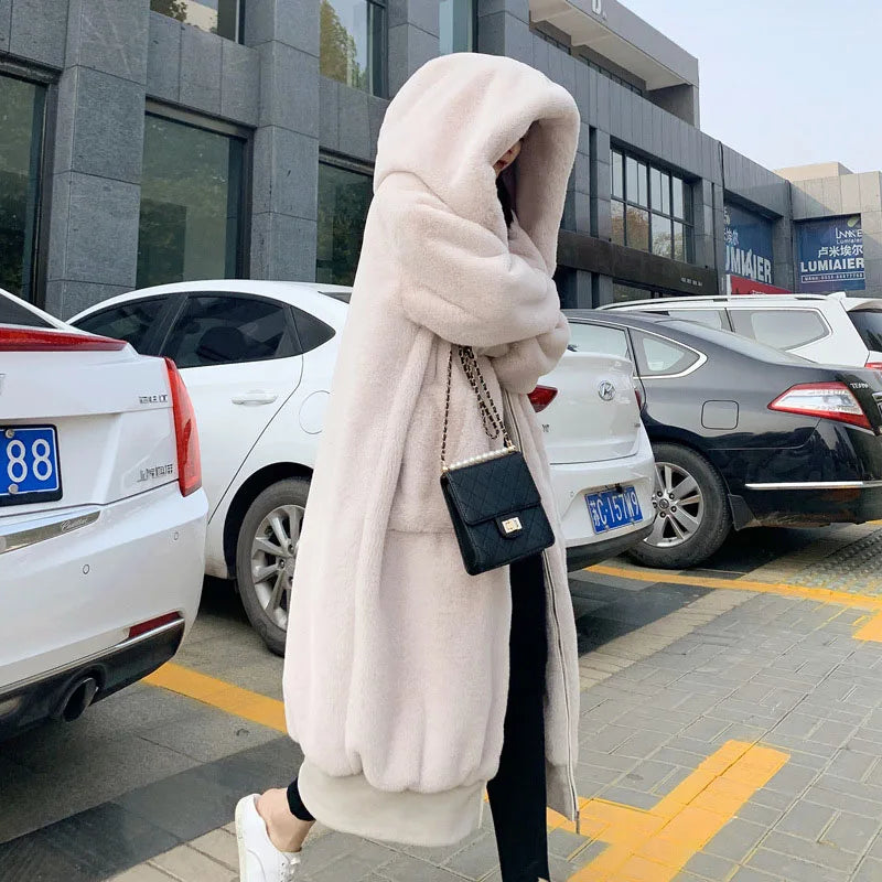 Imitation Rex Rabbit Fur Women Fox Fur Coat 2025 New Winter Warm Hooded Fur Coat Faux Temperament Elegance Women For Coat H460