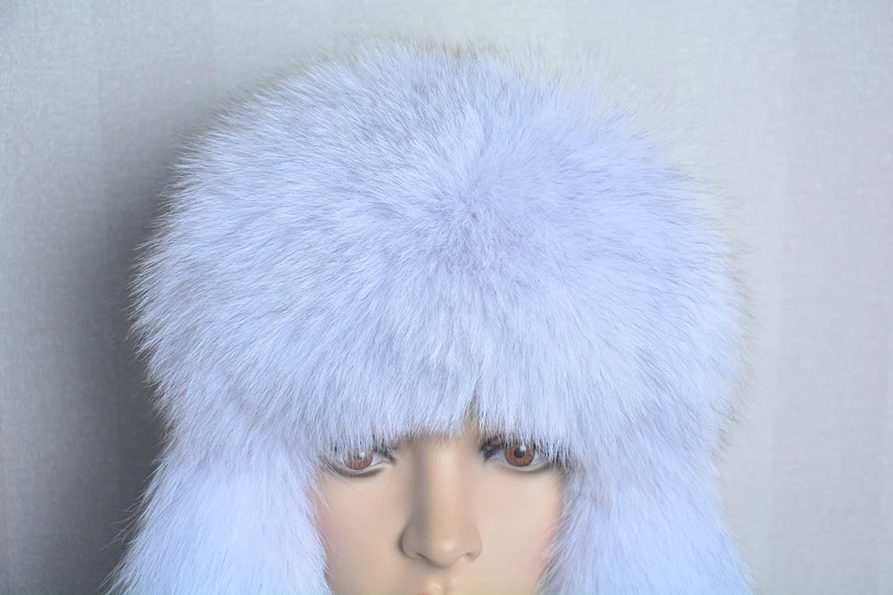 Winter Fur Hat for Women Hat with Ear Real Fox Fur Caps Russian Women Bomber Hats Bonnets Trapper Cap Camo Fox Hat Wholesale