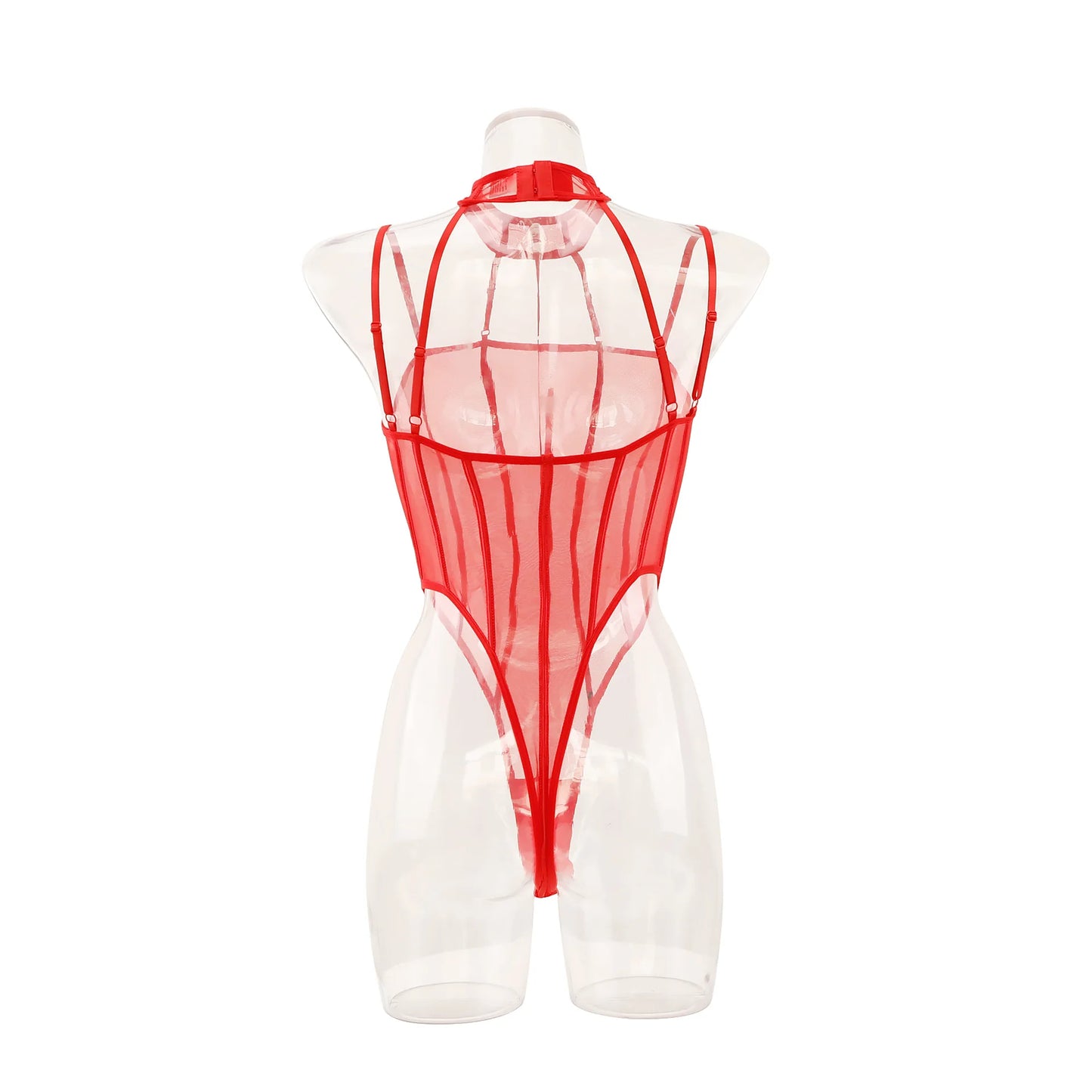 Sexy See-through Mesh Hanging Neck Bodysuits Women's Hollow Out Erotic Jumpsuits Slim Lingerie Bodyshaper Halter Onesie Bodysuit