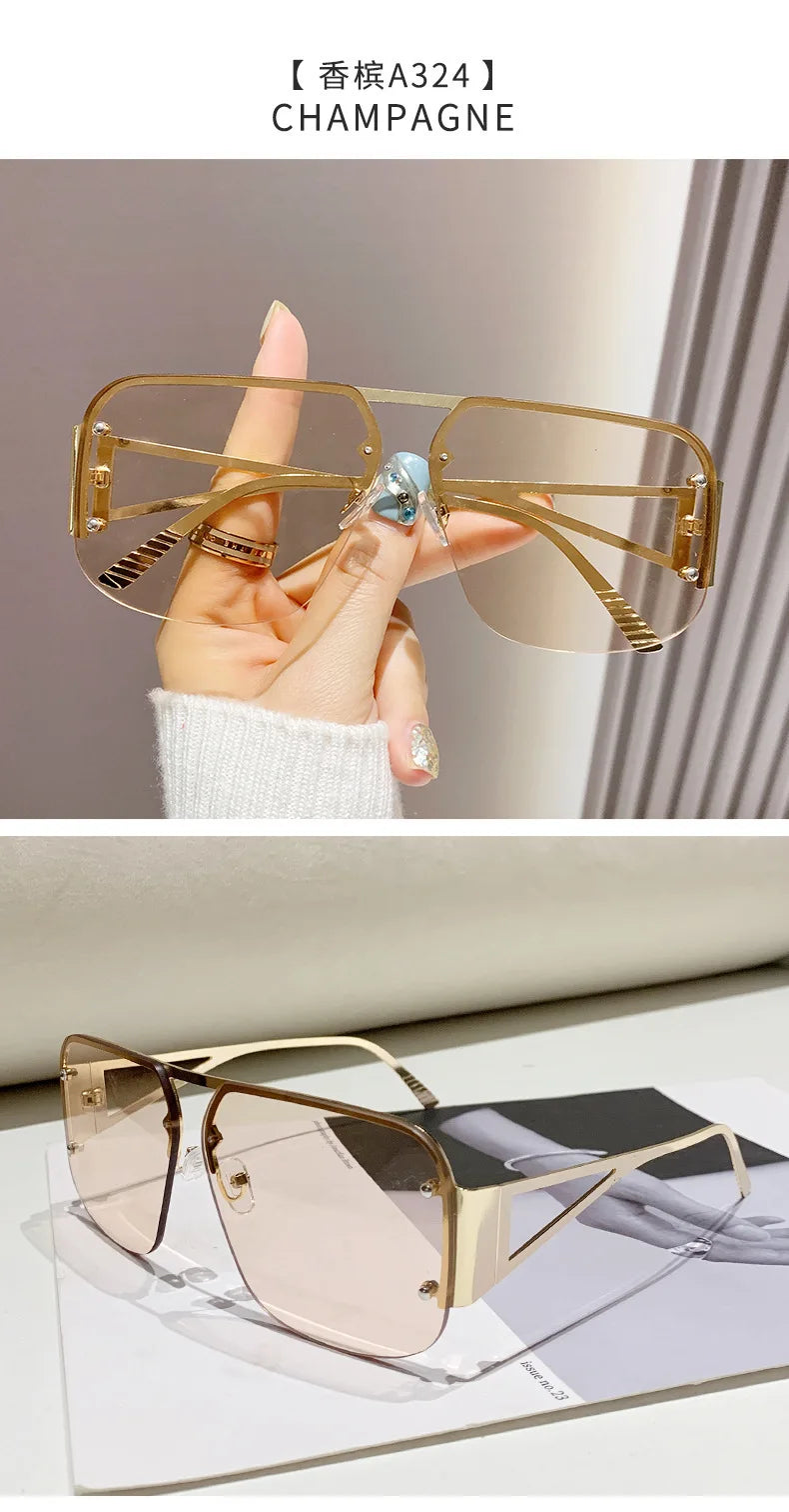 New Vintage Square Sunglasses Woman Classic Retro Gradient Mirror Frameless Sun Glasses Female Fashion Rimless Oculos De Sol