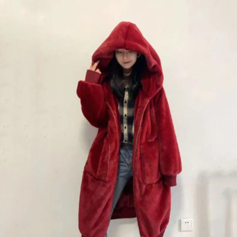 Imitation Rex Rabbit Fur Women Fox Fur Coat 2025 New Winter Warm Hooded Fur Coat Faux Temperament Elegance Women For Coat H460