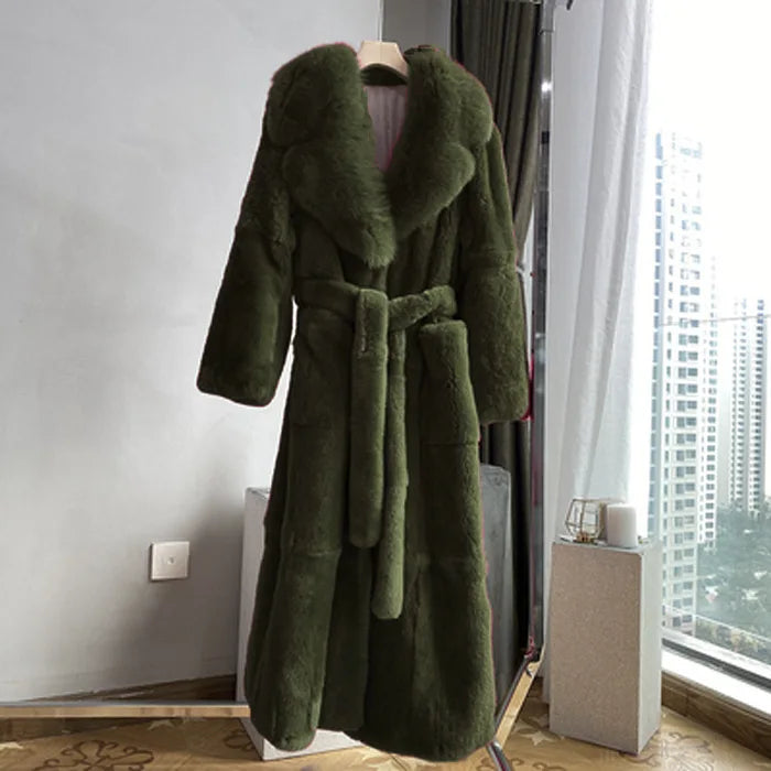 New Faux Fur Coat Women's Mid-Length Coat Fashion Loose Belly Covered Tide Sashes Winter Warm Outwear Solid Color