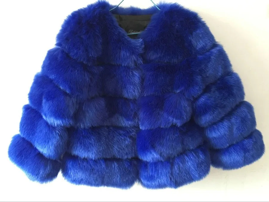 Faux Fur Women Coats Solid Round Neck Full Sleeve Coat Thick Warm Fox Short Open Stitch Elegant Splice Autumn Winter 2024