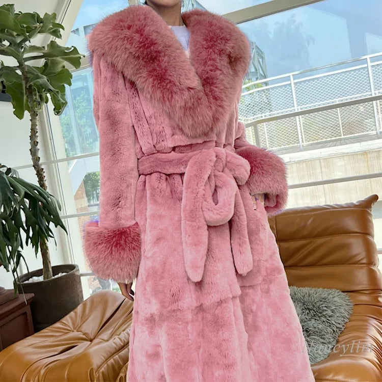 2026 Autumn and Winter Big Fur Collar Fashion Fur Coat Women's Mid-Length Thickened European and American Loose Temperament Coat