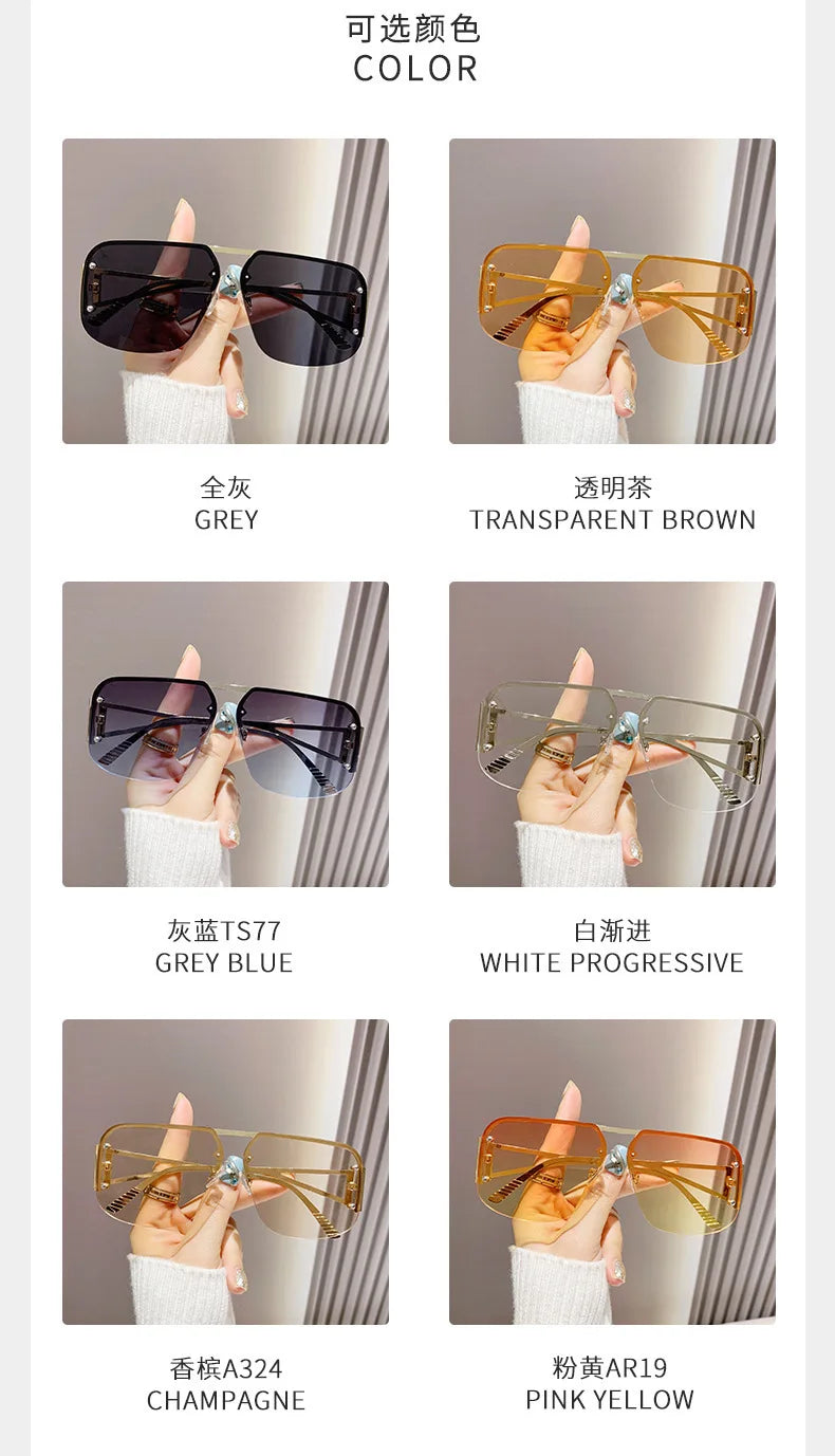 New Vintage Square Sunglasses Woman Classic Retro Gradient Mirror Frameless Sun Glasses Female Fashion Rimless Oculos De Sol