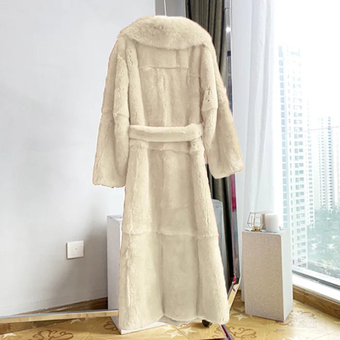 New Faux Fur Coat Women's Mid-Length Coat Fashion Loose Belly Covered Tide Sashes Winter Warm Outwear Solid Color