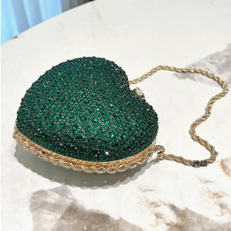 2025 Luxury Diamond Inlay Heart Shape Crystal Clutch Purse Stones Wedding Party Evening Shoulder Bag Rhinestone Clutches Bags