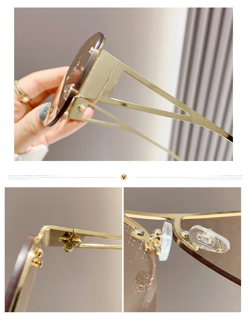 New Vintage Square Sunglasses Woman Classic Retro Gradient Mirror Frameless Sun Glasses Female Fashion Rimless Oculos De Sol