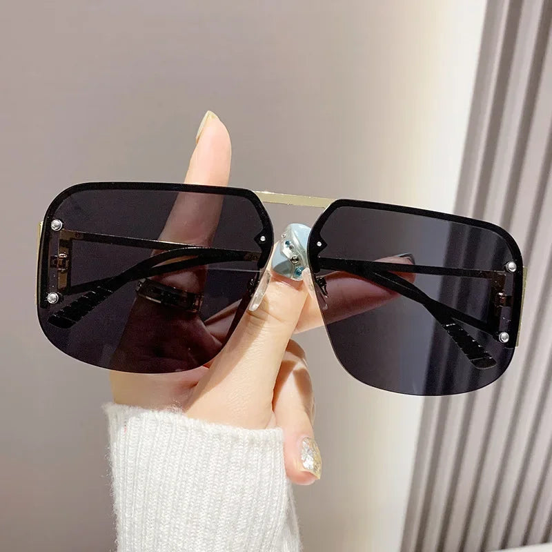 New Vintage Square Sunglasses Woman Classic Retro Gradient Mirror Frameless Sun Glasses Female Fashion Rimless Oculos De Sol