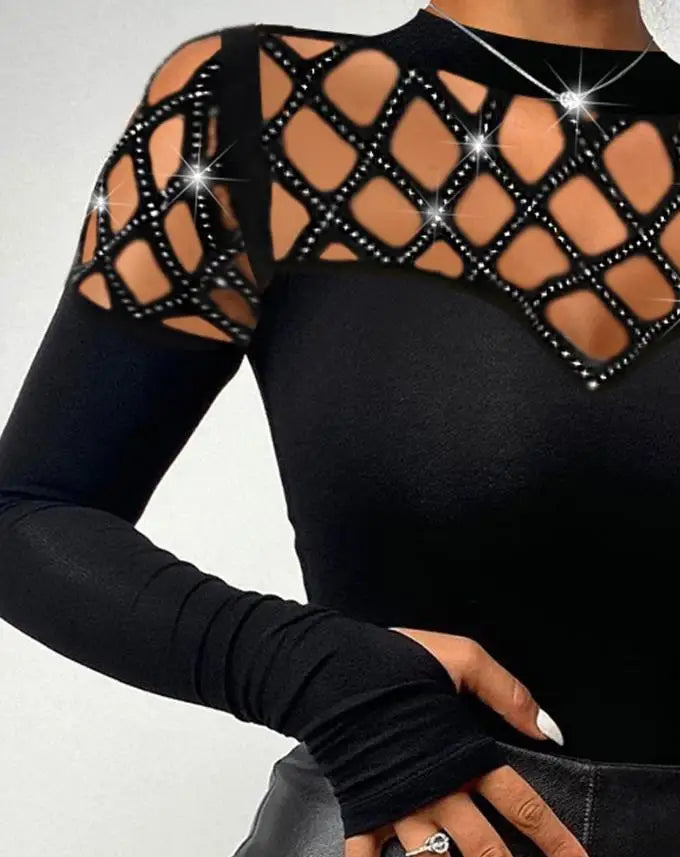 Bodysuit for Women 2022 Beaded Cold Shoulder Long Sleeve Bodysuit 2022 Autumn Europe and America Fashion Women's Clothing