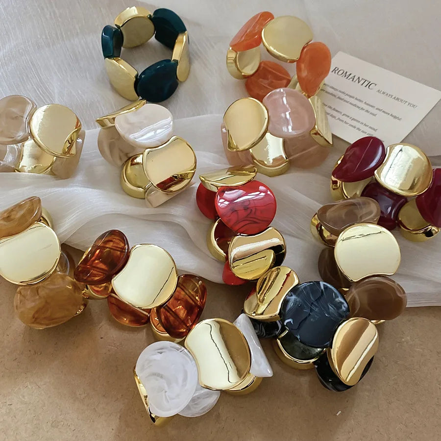 Multi-style Round Splicing Elastic Rope Resin Bracelets for Women Smuding Vintage Acrylic Bangles Personality Party Jewelry K1