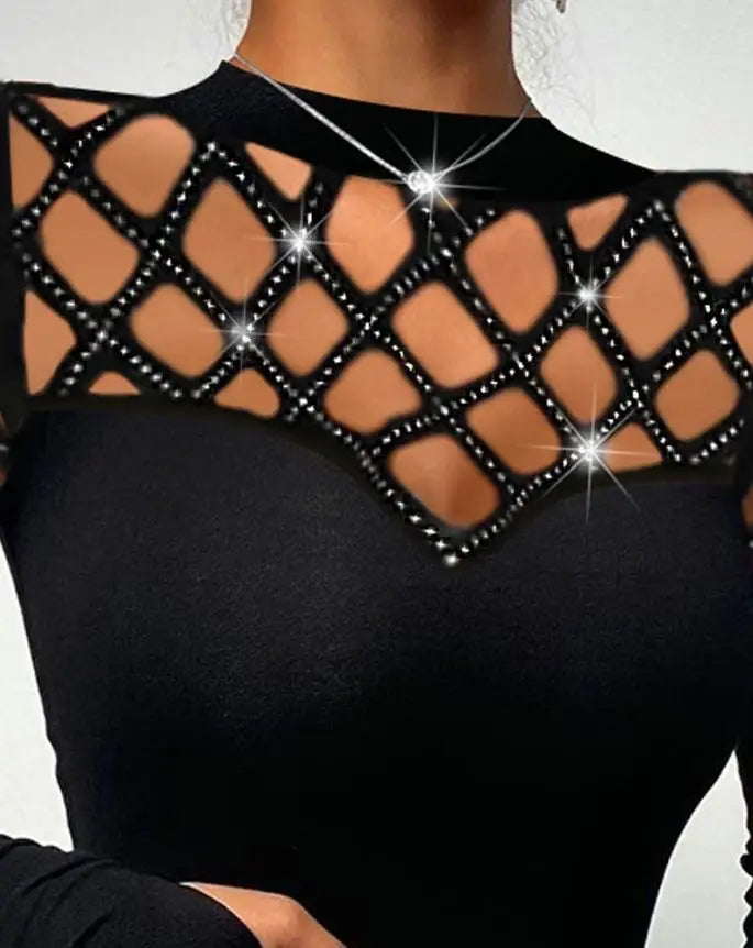 Bodysuit for Women 2022 Beaded Cold Shoulder Long Sleeve Bodysuit 2022 Autumn Europe and America Fashion Women's Clothing