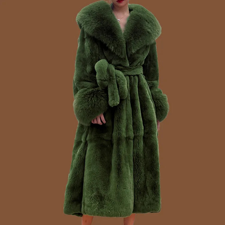 2026 Autumn and Winter Big Fur Collar Fashion Fur Coat Women's Mid-Length Thickened European and American Loose Temperament Coat