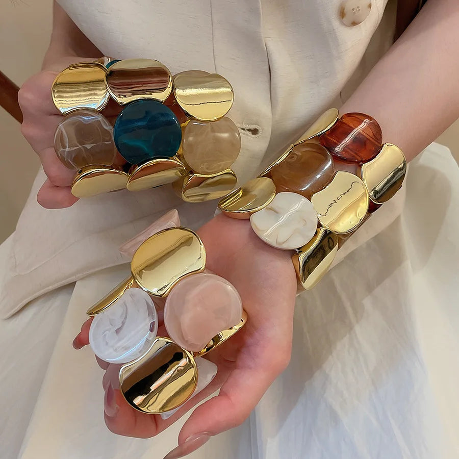 Multi-style Round Splicing Elastic Rope Resin Bracelets for Women Smuding Vintage Acrylic Bangles Personality Party Jewelry K1