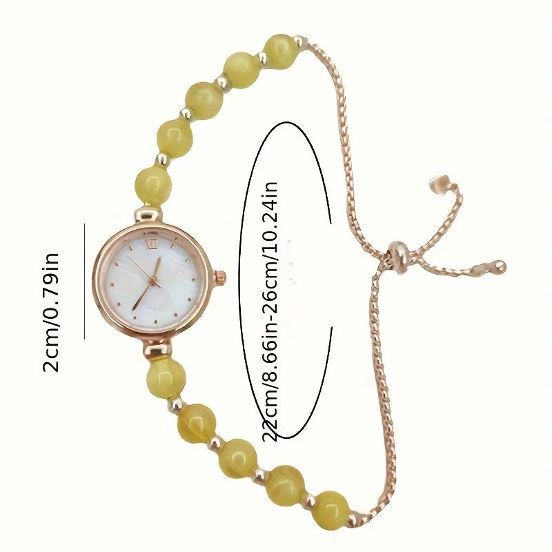 1pc Elegant Adjustable Pull-Out Alloy Strap with Imitation Pearl ,Comfortable Round Alloy Case Quartz Wrist Watch for Women