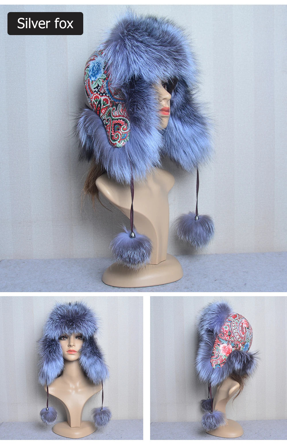 Winter Fur Hat for Women Hat with Ear Real Fox Fur Caps Russian Women Bomber Hats Bonnets Trapper Cap Camo Fox Hat Wholesale