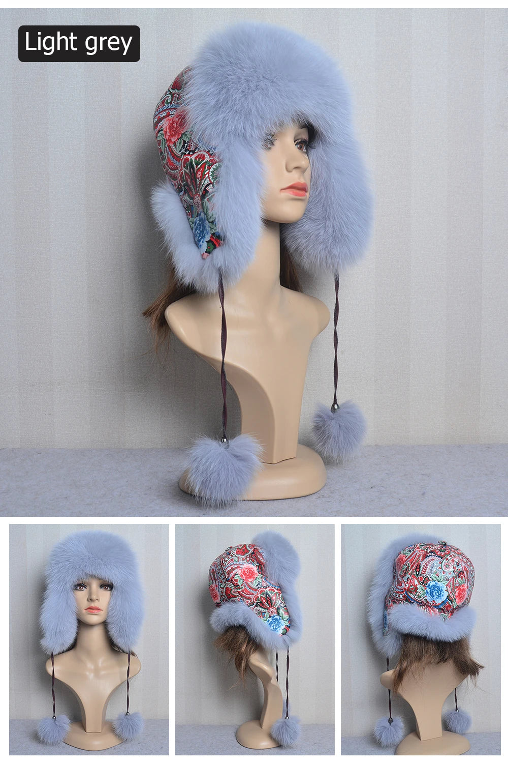 Winter Fur Hat for Women Hat with Ear Real Fox Fur Caps Russian Women Bomber Hats Bonnets Trapper Cap Camo Fox Hat Wholesale