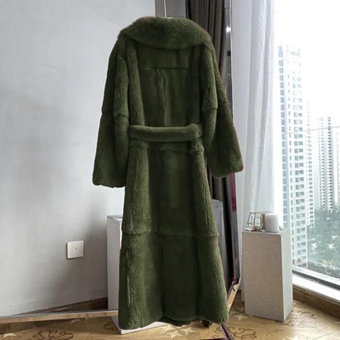 New Faux Fur Coat Women's Mid-Length Coat Fashion Loose Belly Covered Tide Sashes Winter Warm Outwear Solid Color