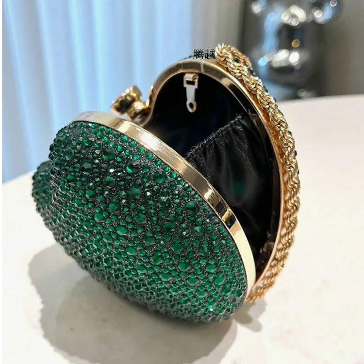 2025 Luxury Diamond Inlay Heart Shape Crystal Clutch Purse Stones Wedding Party Evening Shoulder Bag Rhinestone Clutches Bags