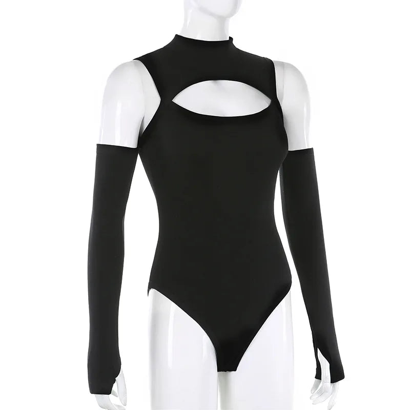 Black Hollow Out Sexy Harajuku Bodysuit Womens Off Shoulder Streetwear Party Club Body Jumpers Romper Ladies Woman Clothes 2023