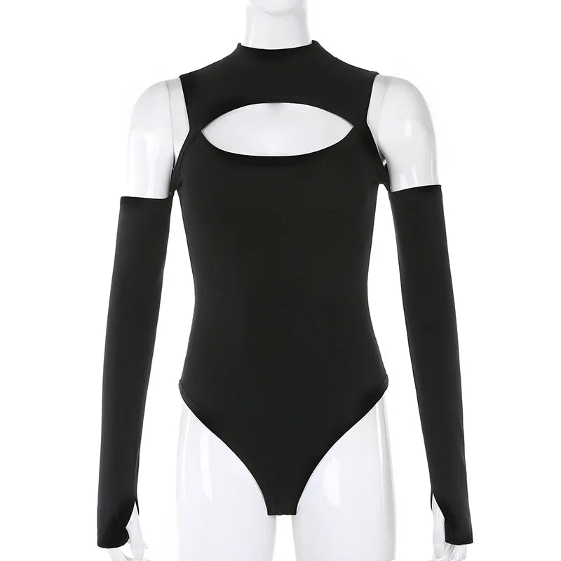 Black Hollow Out Sexy Harajuku Bodysuit Womens Off Shoulder Streetwear Party Club Body Jumpers Romper Ladies Woman Clothes 2023